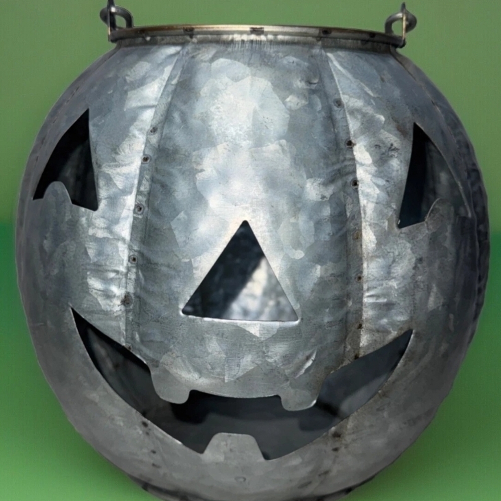 Silver Metal Jack-O'-Lantern Candle Holder Halloween Galvanized